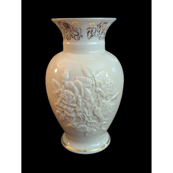 Lenox Roses Of Peace Millennium Edition Ivory Vase With Embossed Floral Design - Picture 4 of 6